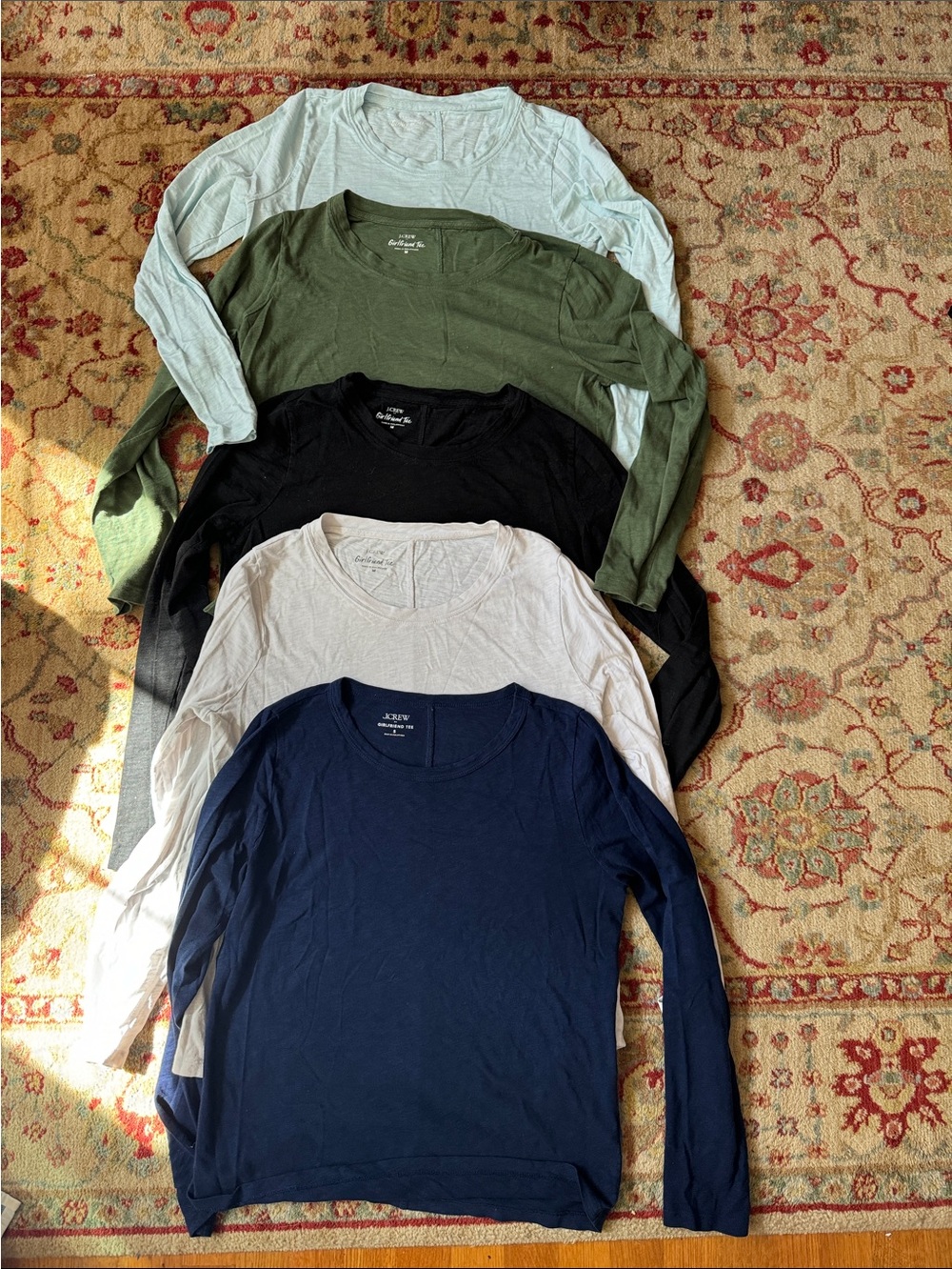 J. Crew Long-Sleeve Crewneck 5-Pack ā Navy, White, Black, Olive, Light Blue